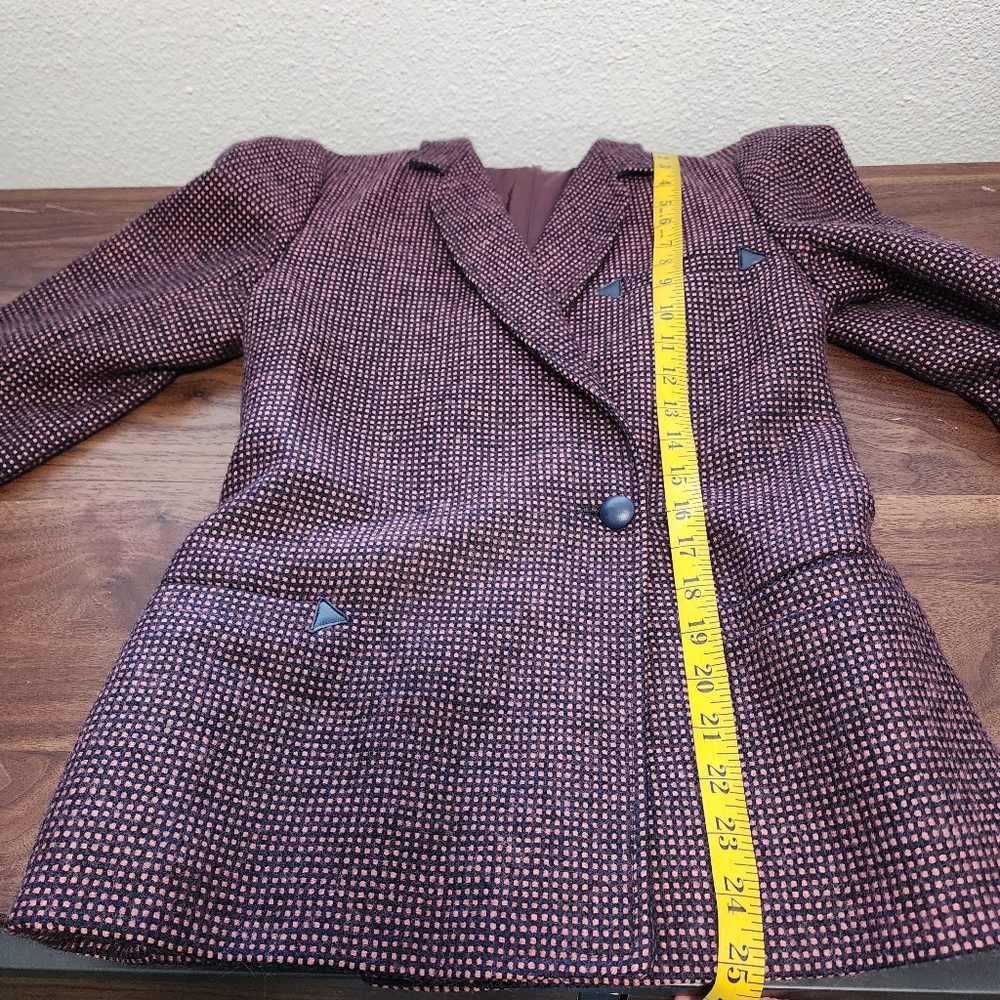 Lillliane Burty Paris Two Piece Wool Pink & Blue Check Blazer & Skirt Set - Picture 8 of 15